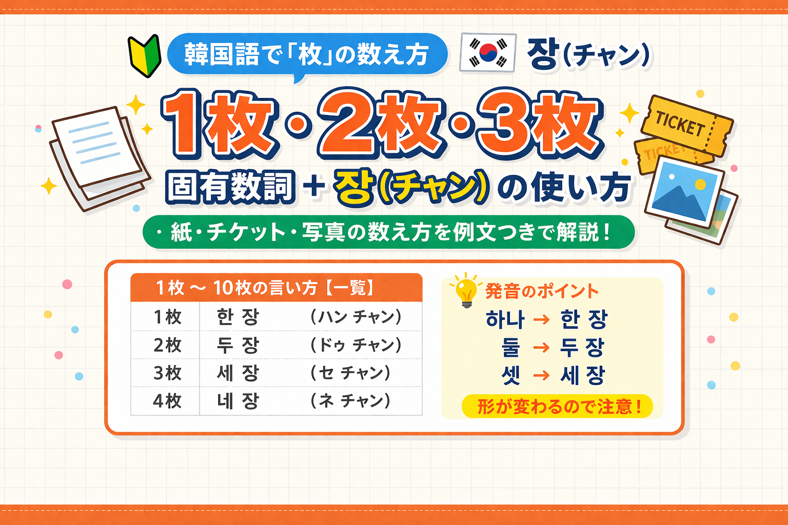 韓国語　枚　장