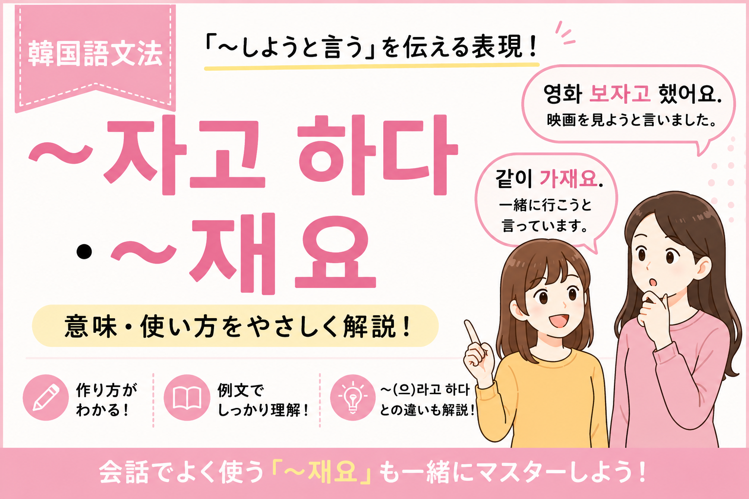 韓国語　文法 〜자고 하다 〜재요 〜しようと言う