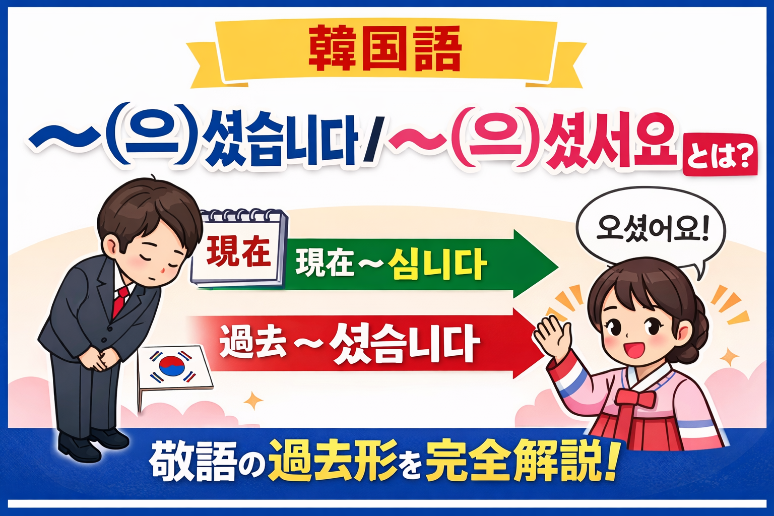 韓国語 (으)셨습니다 / 〜(으)셨어요 敬語の過去形