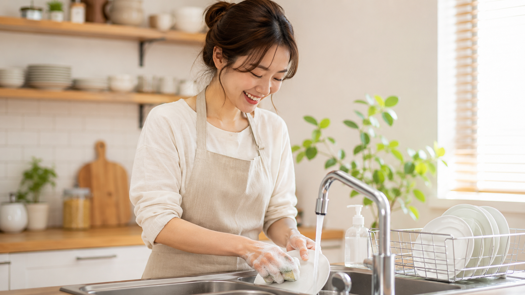 韓国語　皿洗い 食器を洗う 설거지하다